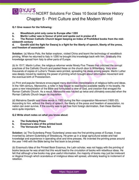 Ncert Solutions For Class 10 History Social Science Chapter 5 Print