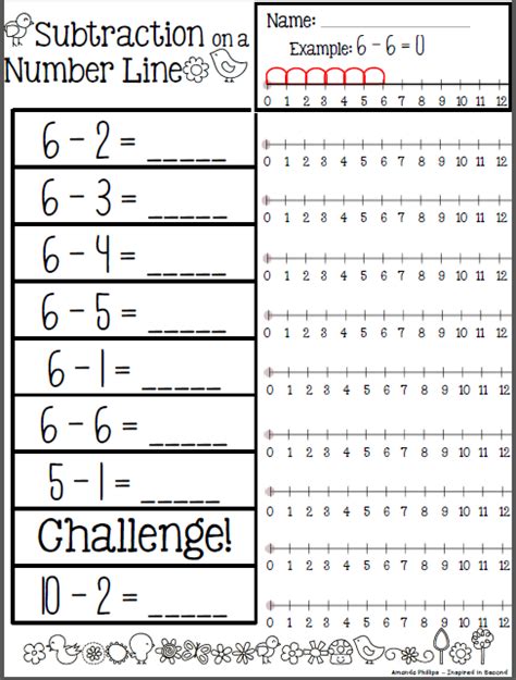 Number Line Subtraction Worksheet Kindergarten