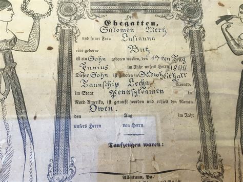 antique 1844 german birth certificate framed art document etsy