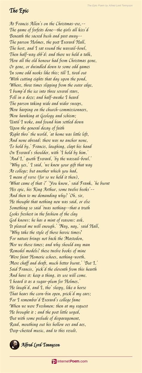 The Epic Poem By Alfred Lord Tennyson