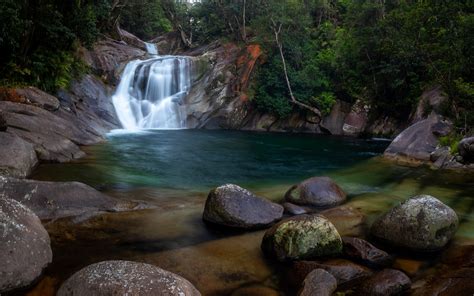 Download Wallpapers Beautiful Lake Waterfall Forest Large Stones