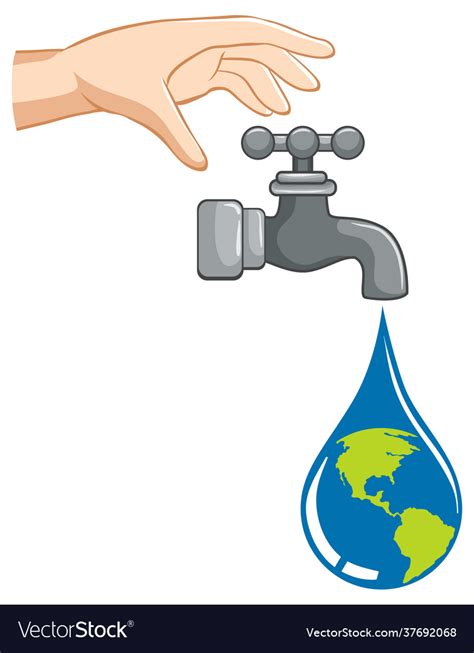 Save Water Concept With Water Dropping From Tap Vector Image