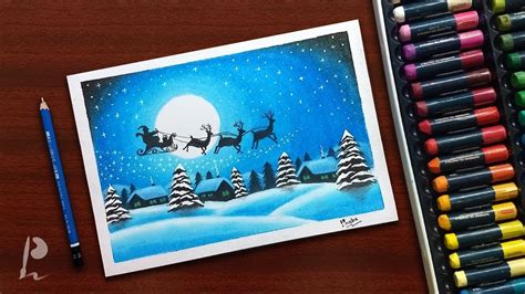Santa Claus Christmas Scenery Drawing With Oil Pastels Prabudbz Art