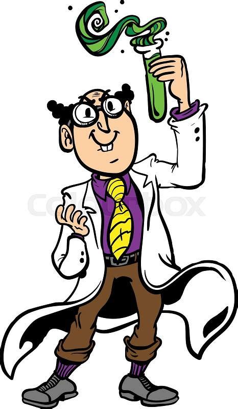 Vector Cartoon Scientist In A Lab Coat And Purple Tie Making A