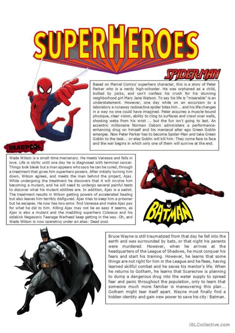 Superheroes English Esl Worksheets Pdf And Doc
