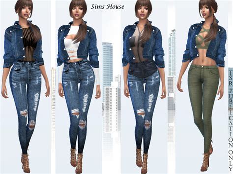 Denim Women Jacket With Different Tops By Sims House At Tsr Sims 4