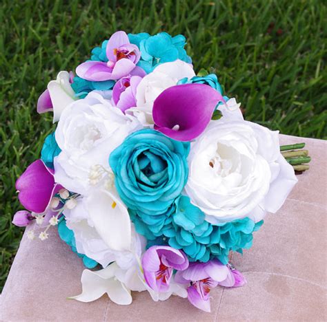 If yes, you will fall for our artificial silk flower arrangements. Silk Wedding Bouquet, Teal Bouquet, Real Touch Bouquet ...