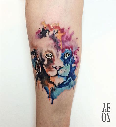 Pretty Lion Watercolor Piece Best Tattoo Design Ideas