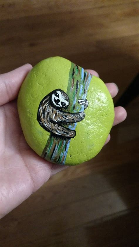 Loved Painting This Cute Sloth Painted Rock Rocksbymisty Painted