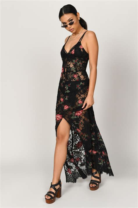 trendy black maxi dress bohemian floral dress black lace dress 64 tobi us