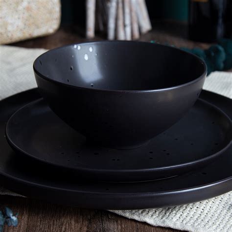 Reactive Glaze Black Dinnerware Set Stoneware Dinner Sets China