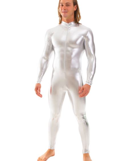 bodysuit zentai lycra spandex suit for men in silver surfer chrome