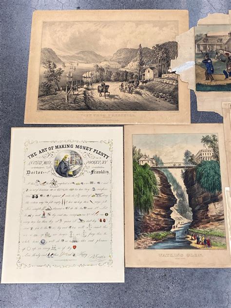 Lot 6pc Vintage Currier And Ives Hand Colored Lithographs