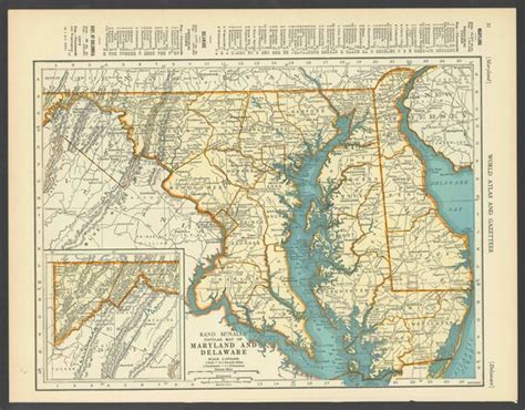 Vintage Map Of Maryland Delaware From 1937 Original
