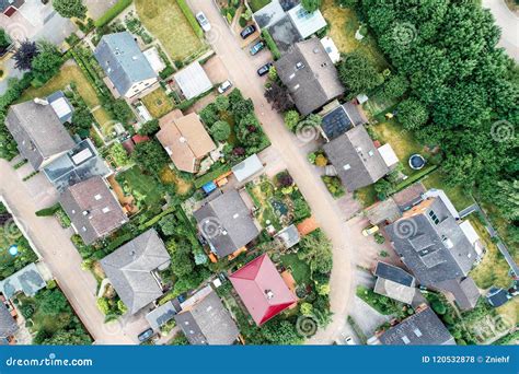 Vertical Aerial View Of A Suburban Settlement In Germany With Detached