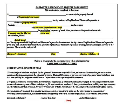 Waiver Of Lien Template