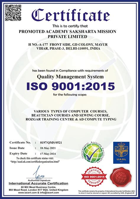 Promoted Academy Saksharta Mission Pvt Ltd Iso Certification