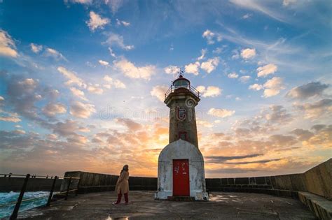 Colorful Sunset Over Felgueiras Lighthouse And The Atlantic Ocean In