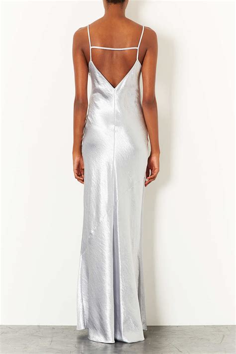 Topshop Strappy Satin Maxi Dress In Silver White Lyst
