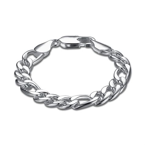 925 Sterling Silver Bracelets For Women Men S 10mm Wide Thick Flat Link Chains Bracelet 925