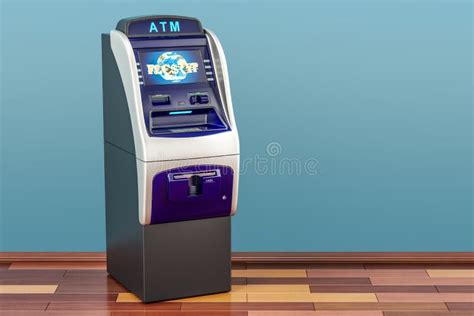 Atm Automated Teller Machine In Room On The Wooden Floor Stock