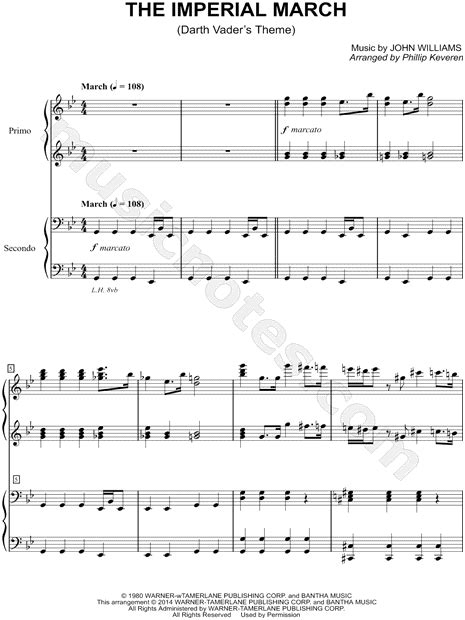 Print and download the imperial march sheet music from star wars arranged for piano. Print and download The Imperial March sheet music from Star Wars arranged for Piano/4 Hors. 1 ...