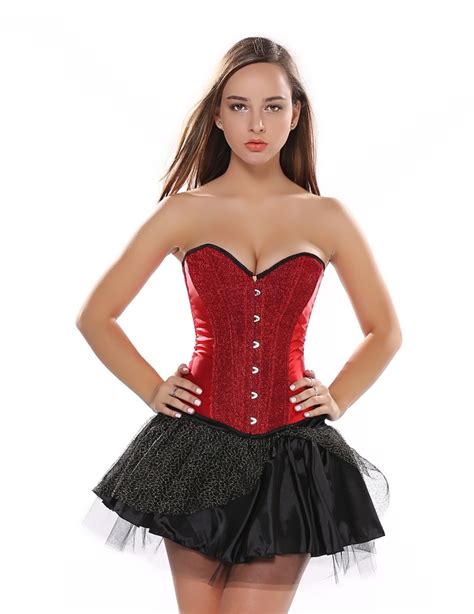 Red Sequins Overbust Corset Dress Womens Sexy Lingerie And Mini Lace
