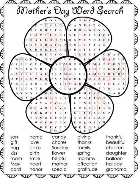 Mothers Day Wordsearch Puzzle Word Search Puzzle Mothers Day