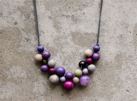 Purple Wooden Bead Necklace Purple Bib Necklace Purple Dark Etsy