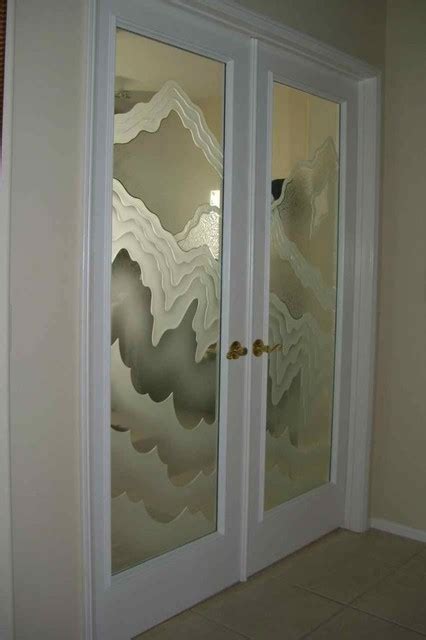 Interior Glass Doors With Obscure Frosted Glass Designs Rugged Waves
