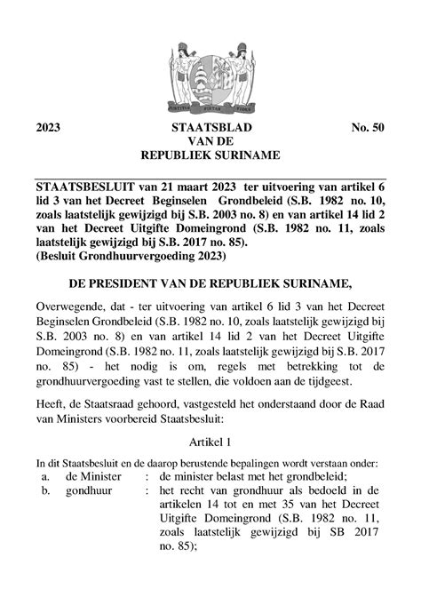 Sb 2023 No 50 2023 Staatsblad No 50 Van De Republiek Suriname