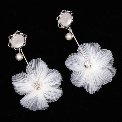 fashion big white flower drop dangle earrings for women pearl crystal girls statement earring