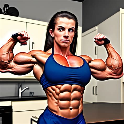Year Old Hyper Muscle Woman Female Bodybuilder Leaning Forw
