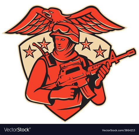 Soldier Swat Policeman Rifle Eagle Shield Vector Image