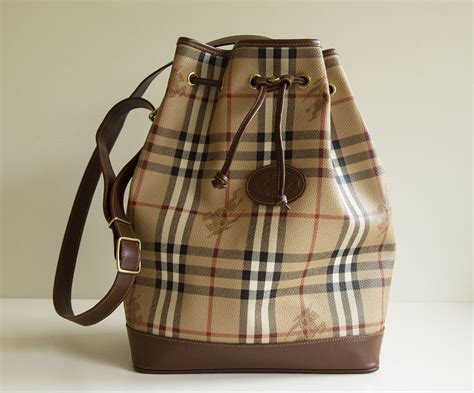 Burberry Bucket Bag Coated Canvas With Classis Check And Leather Trim