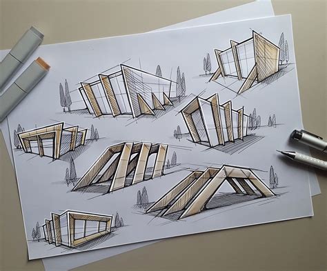 Selected Sketches Of Some Digital Edited Architecture Design Drawing Architecture
