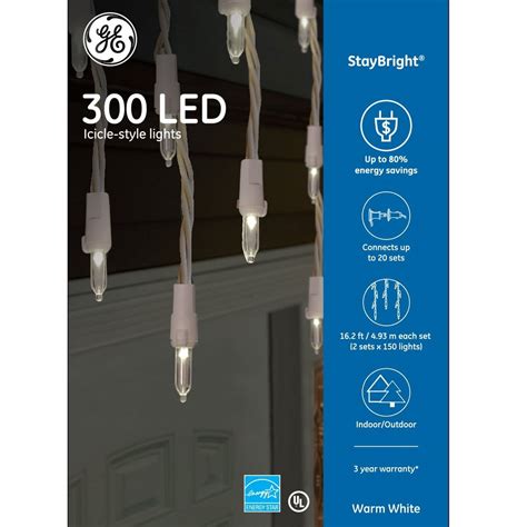 GE StayBright 300 Count Constant White Icicle LED Plug In Holiday