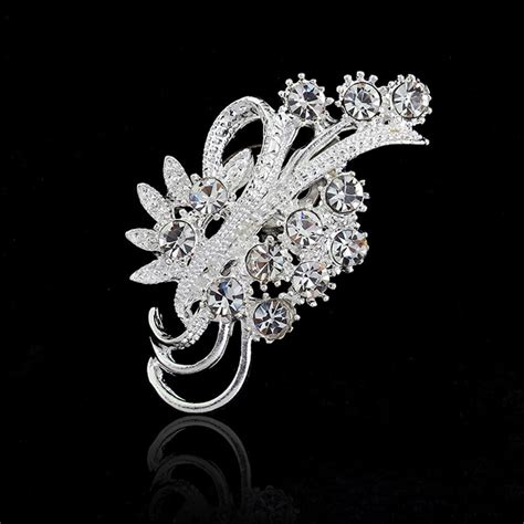 Jieyuejewelry Simple Delicate Crystal Brooches Silver Plated Flower