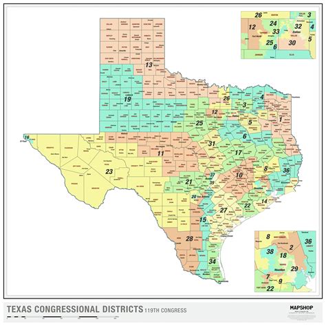 Texas 2024 Congressional Districts Wall Map By Mapshop The Map Shop