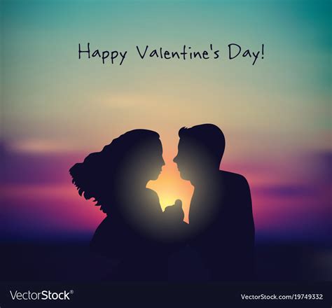 Romantic Couple Sunset Valentines Day Sign Card Vector Image