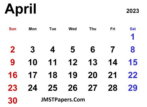April 2023 Calendar Printable Template With Holidays