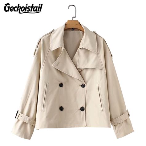 Geckoistail Women Spring Autumn Casual Jackets Coats Double Breasted