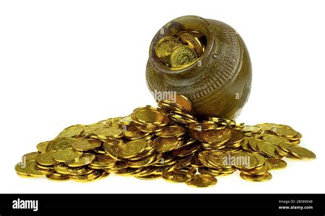 Gold Coin In Treasure Old Pot On White Background Stock Photo Alamy