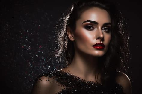 Premium Ai Image A Woman With Red Lipstick And A Black Dress