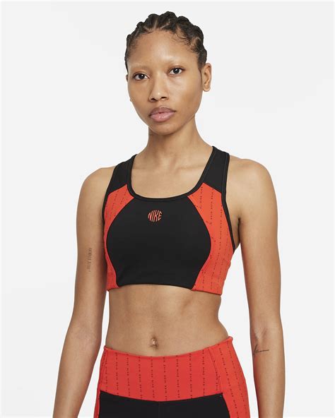 nike dri fit swoosh icon clash 1 piece pad keyhole sports bra black chile red the sole womens