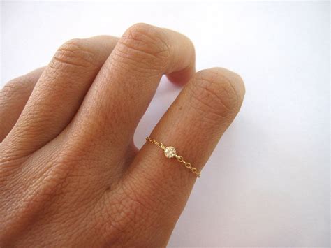 Delicate Ring 14k Gold Filled Chain And Tiny Cz Diamond 3800 Via