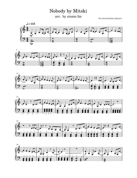 Nobody Mitski Sheet Music For Piano Solo Easy