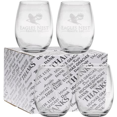 15 Oz Stemless Thank You Set Deep Etched Corporate Specialties