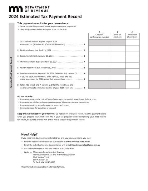 2024 Minnesota Estimated Tax Payment Record Download Fillable Pdf