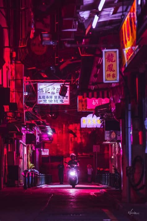 Red Glow Futuristic Neon City Night Lights Neon Noir